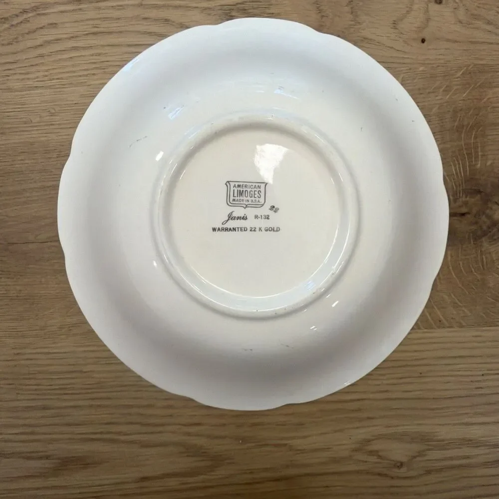 5 Piece Vintage American Limoges Janis R132 22k Gold Serving Bowl,  Plate-3 bowl